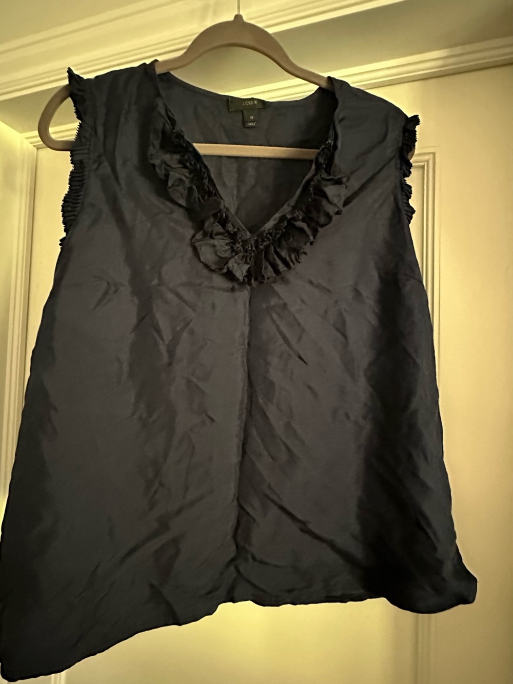 J. Crew Navy Sleeveless V-Neck Ruffle Camisole